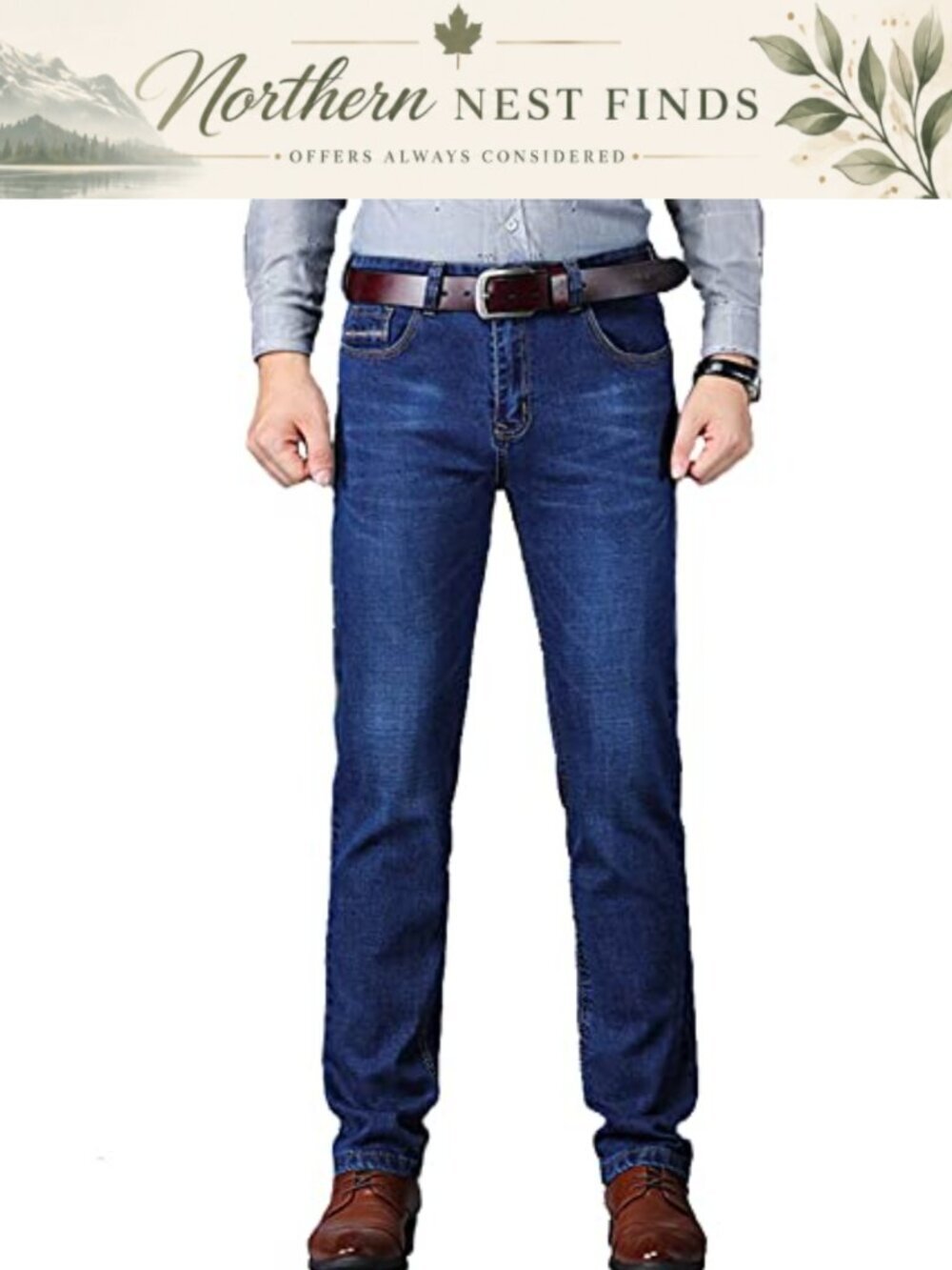 Men's Slim Straight Stretch Denim Jeans Business Casual Trousers
